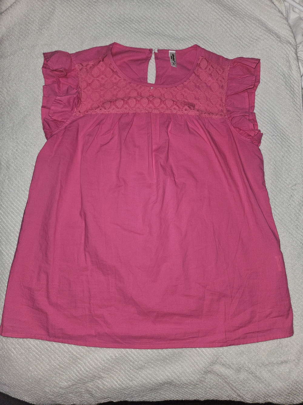 ePretty Bright Pink Lace Yoke Flutter Sleeve Blouse